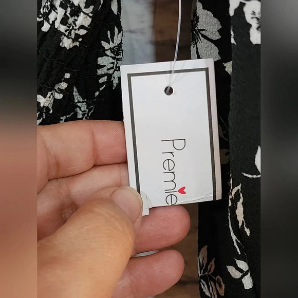 Premier Amour Black White Floral Smocked Romper Size 16 Puff Sleeve Off Shoulder - Picture 11 of 12